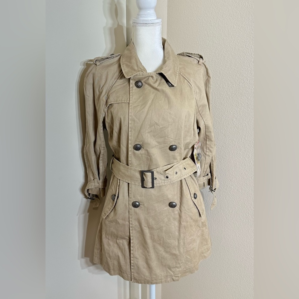 Women’s Free People Belted Cotton trench Coat Jacket 3/4 Sleeve Size Large NWT
